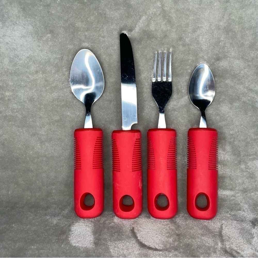 Adaptive Extra Large Easy Grip Stainless Steel Silverware Set 4 Piece Red